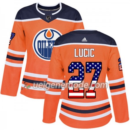 Dame Eishockey Edmonton Oilers Trikot Milan Lucic 27 Adidas 2017-2018 Orange USA Flag Fashion Authentic